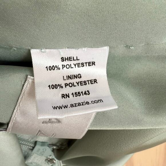 Azazie Calissa Mist A-Line V-Neck Pleated Stretch Satin Dress Bridesmaid Gown A0 - Picture 13 of 13